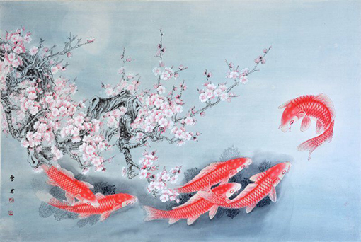 宁雪君作品:梅花金鱼图