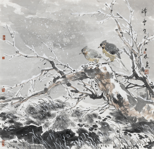 《醉雪图》68x68cm
